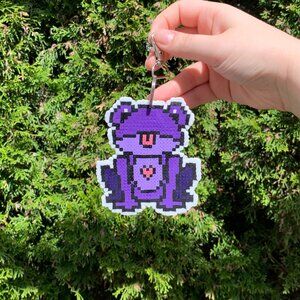 Purple Frog Perler Bead Art Keychain
